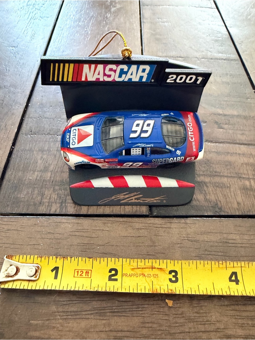 Vintage Nascar Blue #99 Citgo Race Car Ornament with Display Plaque